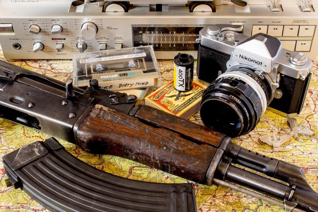 weapon, vietnam, camera, war, terror, tape, nikon, cassettes, analog camera, analog, movie, ak47, kalaschikov, kalashnikov, fear, danger, security, war zone, soldiers, human rights, magazine, gun, lens, matches, video game, ak47, ak47, ak47, ak47, ak47, kalashnikov, war zone
